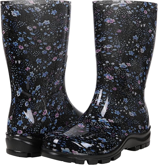Asgard Women's Mid Calf Rain Boots Printed Waterproof Rubber Boots Short Garden Shose