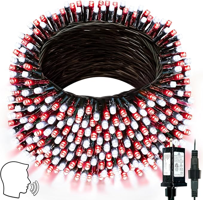 Voice Controlled Smart Christmas Lights Outdoor, 75.8ft 200 LED Extendable String Lights with 7 Voice Commands, 12 Modes & Timer, Waterproof Christmas Decorations for Party Tree Garden (Red and White)