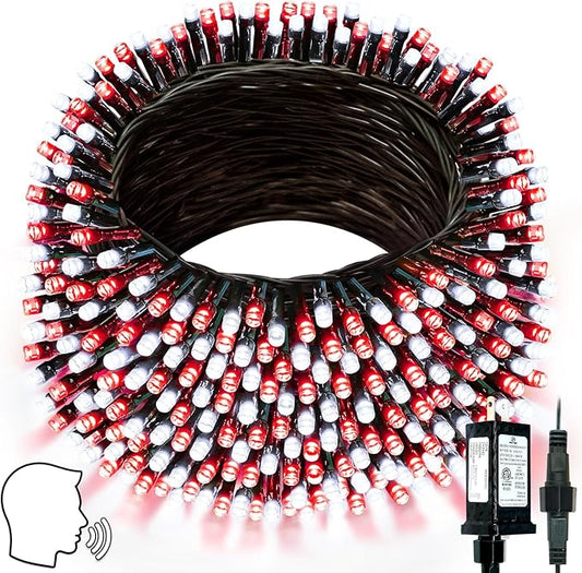 Voice Controlled Smart Christmas Lights Outdoor, 75.8ft 200 LED Extendable String Lights with 7 Voice Commands, 12 Modes & Timer, Waterproof Christmas Decorations for Party Tree Garden (Red and White)