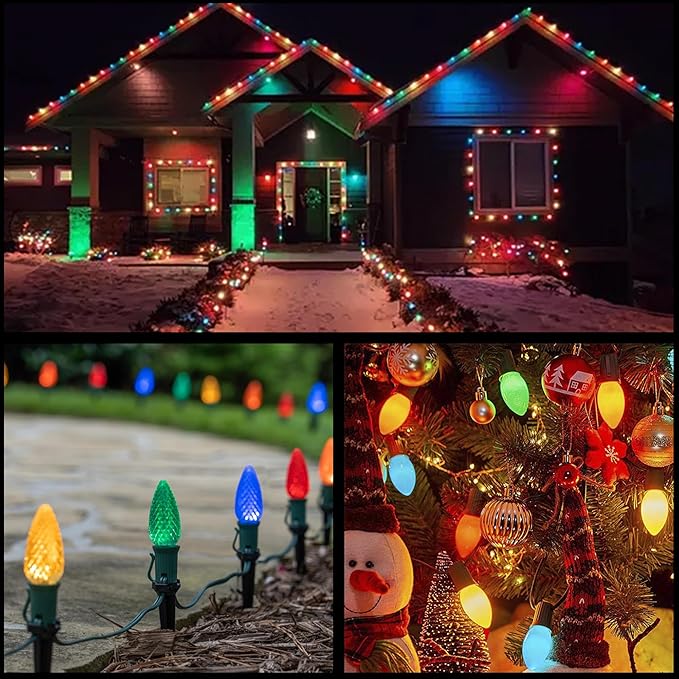 YULETIME Multicolor C9 Strawberry LED Christmas Lights, 68 ft 100 Count 8" Spacing Waterproof Holiday String Light (Multicolor - C9)