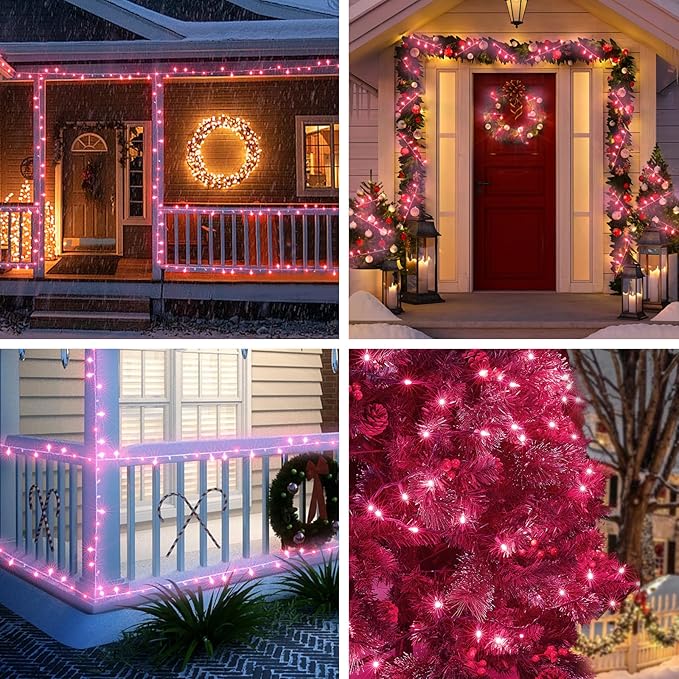 Christmas Lights Indoor Outdoor 100 Count Incandescent Light UL Certified Connectable Christmas Tree Lights with Green Wires for Xmas, Wedding, Holiday, Party, Home, Valentines Day Decoration(Pink)