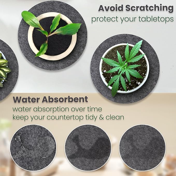 Felt Plant Coasters, Extra Thick 8 Inch Planter Coaster, Absorbent Plant Mats, Trivets for Hot Dishes, Plant Coasters for House Plants, 8 Pcs