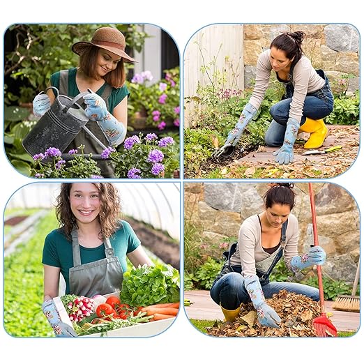 Long Gardening Gloves for Women, Breathable Flexible Fit, Comfortable Durable Work Gloves for Planting, Weeding & Outdoor Yard Activities, Blue Medium