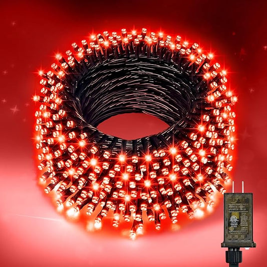 Nisocy 66FT 200 LED Red String Lights with Green Wire, Waterproof Christmas Tree Fairy Lights with 8 Modes, Indoor Outdoor Decorative Lighting for Holiday, Party, Garden, Patio