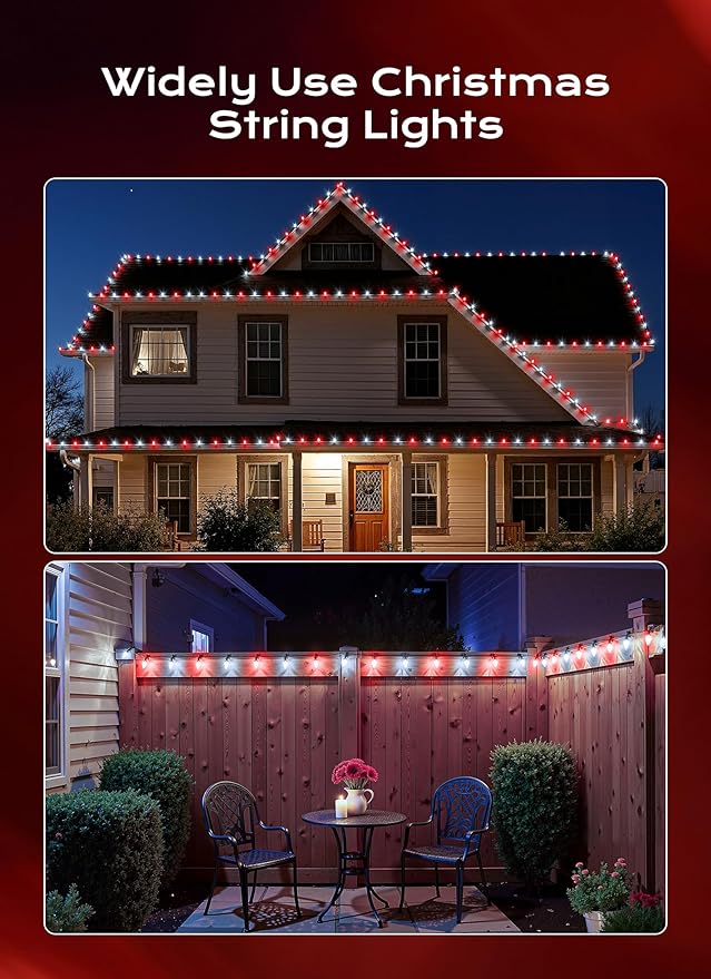 C9 Christmas Lights Outdoor, 66 FT 100 LED Connectable C9 String Lights with 8 Modes and Timer Xmas Tree Patio Roofline Garden Yard Holiday Party Indoor Outdoor Decoration, Red and White