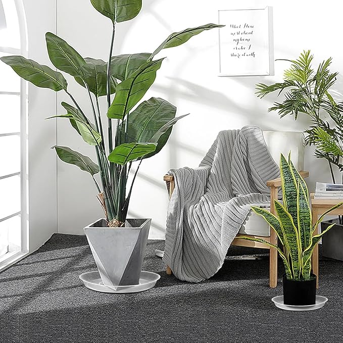 4 Pack Clear Plant Saucer 4 6 8 10 12 14 16 18 20 22 Inch Plant Trays for Pots, Plastic Extra Large Planter Saucers for Outdoors Indoors, Drip Catcher Water Tray for Plants (4 Inch)