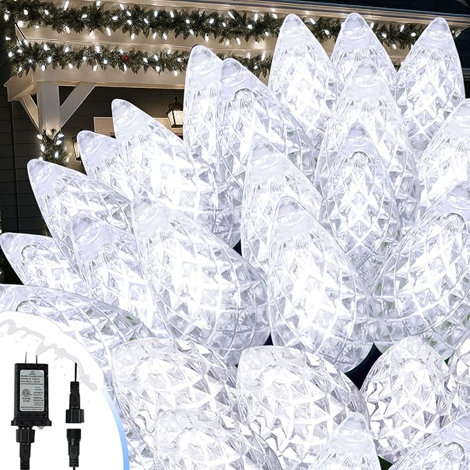 Connectable 250 LED C6 Christmas String Lights, 82FT Waterproof Christmas Twinkle Lights Outdoor, Plug in Lights with 13 Modes for Indoor Outdoor Yard Party Christmas Tree Decorations (Cool White)