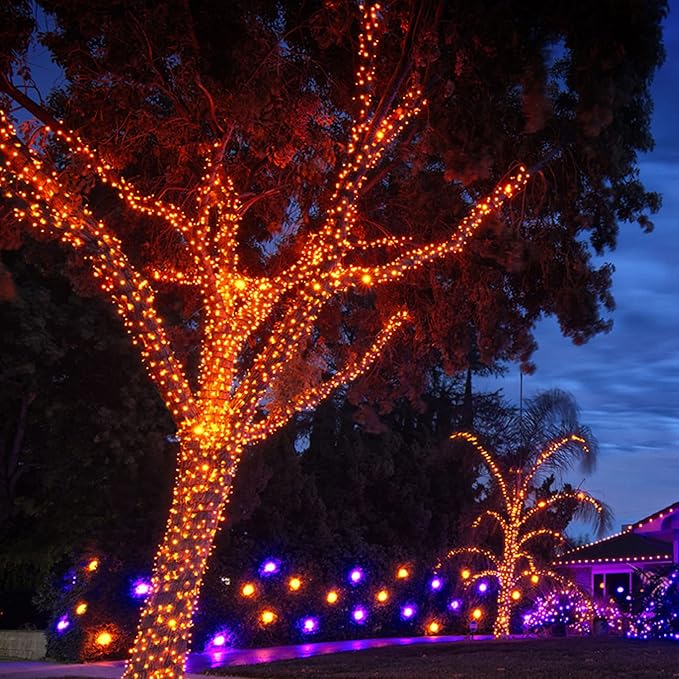 TW SHINE Halloween Lights, 400 LED 132FT Outdoor Halloween Lights Plug in with 8 Modes, Waterproof Light Outdoor, Indoor Decorations for Party Yard Haunted House Decor, Orange