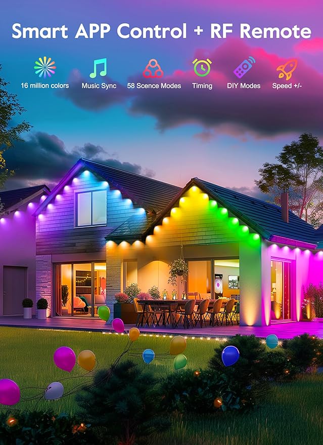 Brightown C9 LED Christmas Lights Outdoor, 100 LED RGB Smart Christmas Tree Lights with Music Sync APP Controlled, Waterproof Connectable C9 String Lights for Indoor House Party Patio Garden Decor