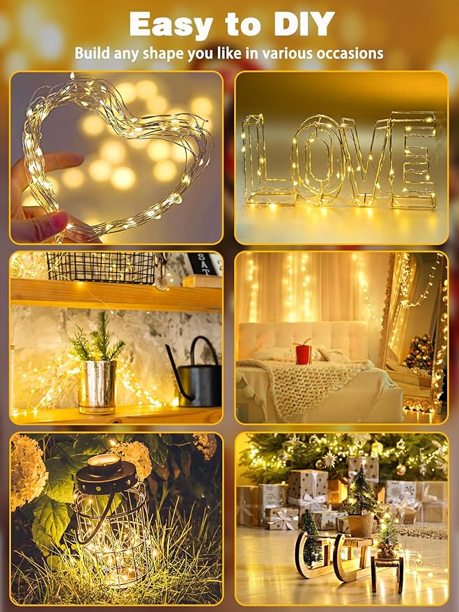 2 Pack 100LED Christmas Battery Operated Fairy Lights with Remote, 8 Modes String Lights with Timer, Dimmable, Memory Function, Waterproof Twinkle Lights for Outdoor Indoor Christmas Decor(Warm White)