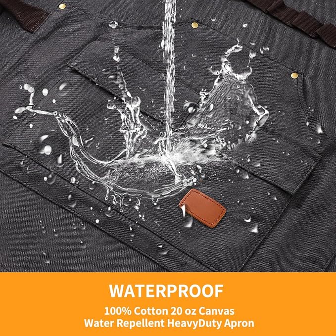 Aprons for Men, Heavy Duty Canvas Tool Apron, With multi Tool Pockets, Adjustable S to XXXL Cross Back Apron, Workshop & Woodworking Apron, Utility Work Aprons for Men