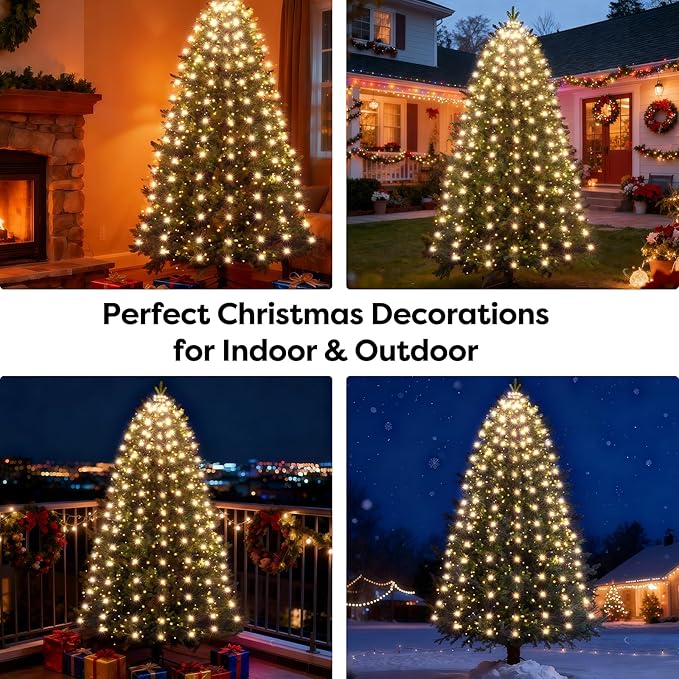 Christmas Tree Lights with Remote 280 LEDs Christmas Lights for Tree with 8 Lighting Modes, Timer and Memory Function, Indoor Outdoor String Lights for 4 ft-7 ft Xmas Tree Decorations(WarmWhite)