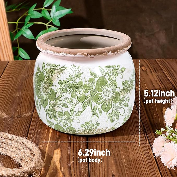 Ceramic Pot for Planter, Vintage Flower Pot with Drainage Holes, 6.29 inch Ice Crack Glazed Indoor Planters Pot (Traditional)