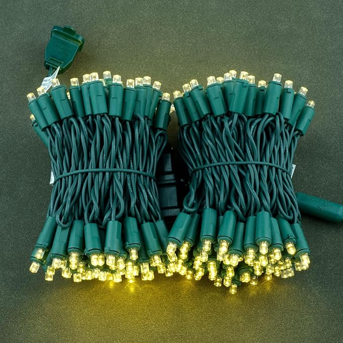 YULETIME Warm White Wide Angle LED Christmas Lights 200 Count 50 ft, Pack of 2 Strands 25 ft 100 Lights UL Certified String Light Set (Warm White)