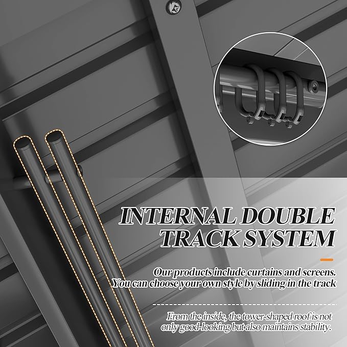 GARTOO 8.5' x 8.5' Outdoor Wood Gazebo - Permanent Wooden Hardtop Gazebo Pavilion with Double Curtains, Galvanized Steel Roof Cedar Wood Gazebos for Poolside, Garden, Lawn, Backyard Deck