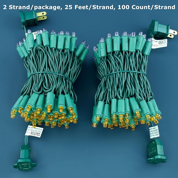 YULETIME Orange and Purple Wide Angle LED Christmas Lights 200 Count 50 ft, Pack of 2 Strands 25 ft 100 Lights UL Certified String Light Set (Orange & Purple)