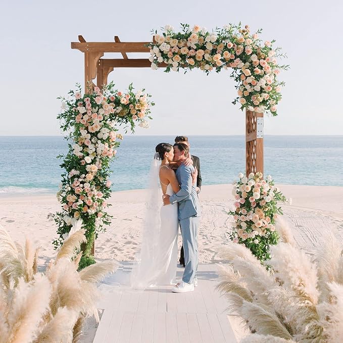 VINGLI Wood Garden Arbor, 85in Wedding Arch Garden Trellis for Plant Climbing, Pergola for Garden Backyard, Lawn (Dark Brown)