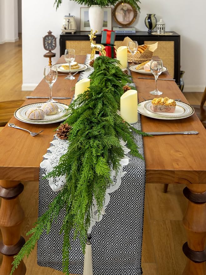 6FT Extra Full Cedar Garland Real Touch Faux Cedar Garland Christmas Greenery for Mantle Stairs Table Wall Front Door Indoor Outdoor Christmas Xmas Decor Decorations