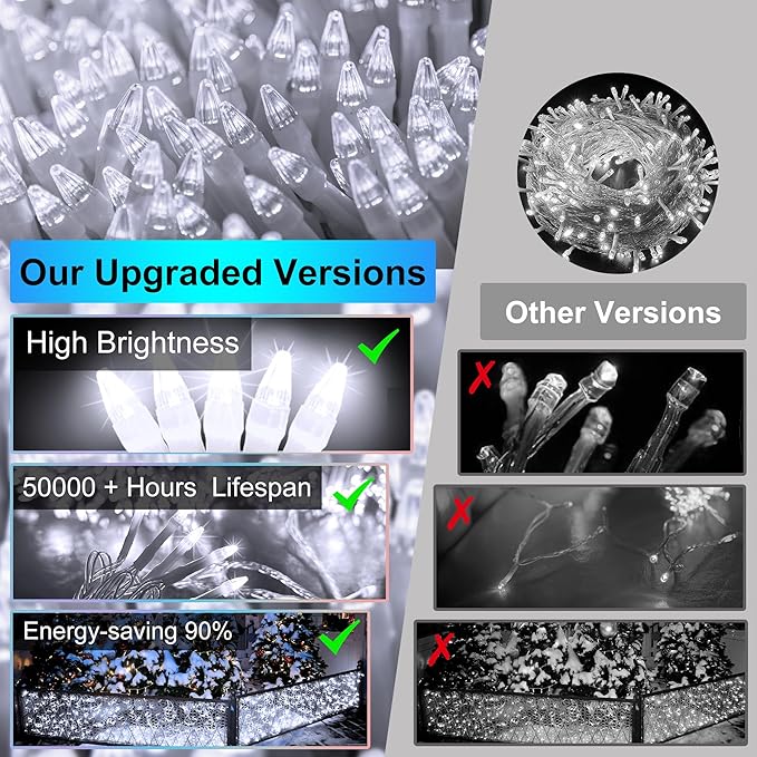 648 LED Outdoor Christmas Lights with 144 Drops, 66ft ChristmasLights with 8 Modes Timer, Christmas Twinkly Lights Waterproof for Halloween Eaves Yard Room Holiday Wedding Party Decor(Cool White)