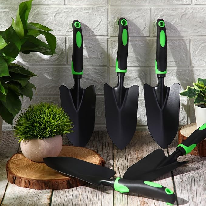 24 Pcs Garden Shovel Aluminum Alloy Heavy Duty Trowel Garden Tool Small Shovels for Digging Metal Hand Trowel Spade with Soft TPR Handle for Lawn Yard Farm Home Shop Planting (Green Black)