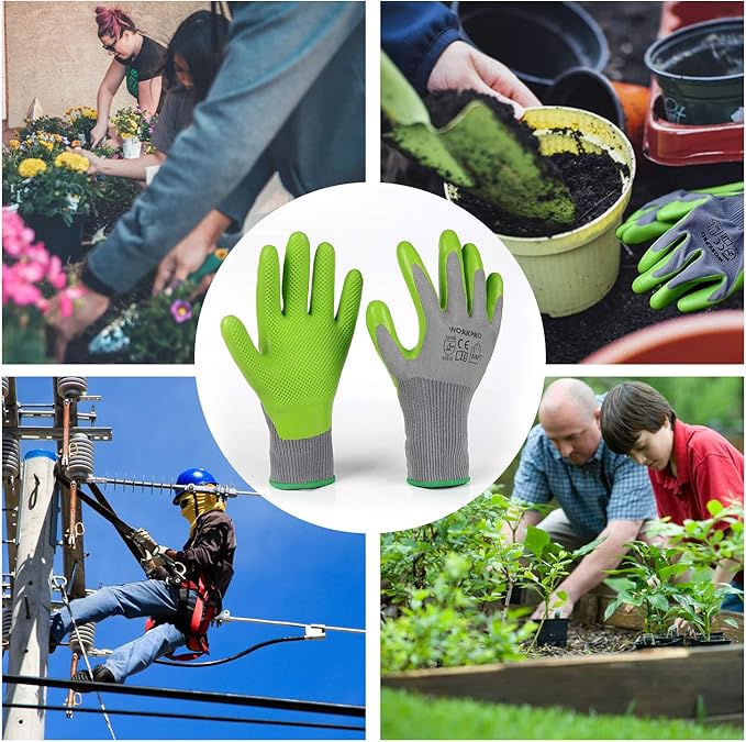 WORKPRO 6 Pairs Garden Gloves, Work Glove with Eco Latex Palm Coated, Gardening Glove, Working Gloves for Weeding, Digging, Raking, and Pruning (Large)