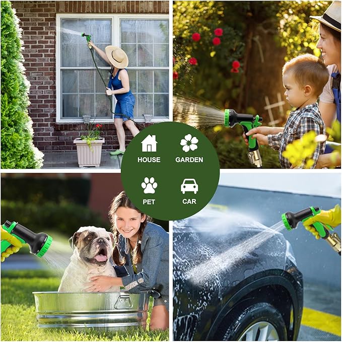 100 FT Expandable Garden Hose, Water Hose with 10-Function High-Pressure Spray Nozzle, Heavy Duty Flexible Hose, 3/4" Solid Brass Fitting