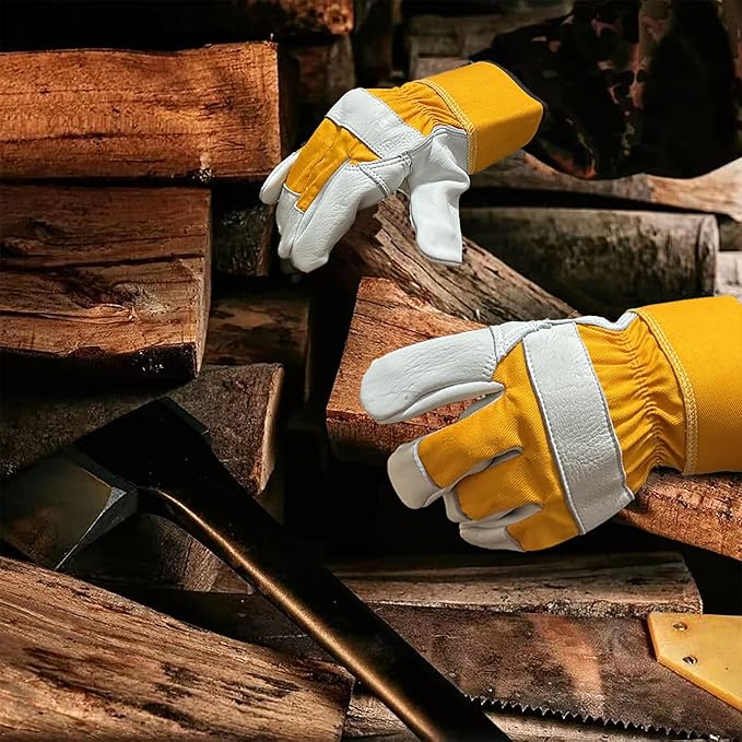 SKYDEER Premium Wild Elkskin Leather Work Gloves for Men (2 Pairs Large), All-Weather Durable & Breathable, Anti-Slip Grip for Heavy-Duty Labor, Construction, and Gardening