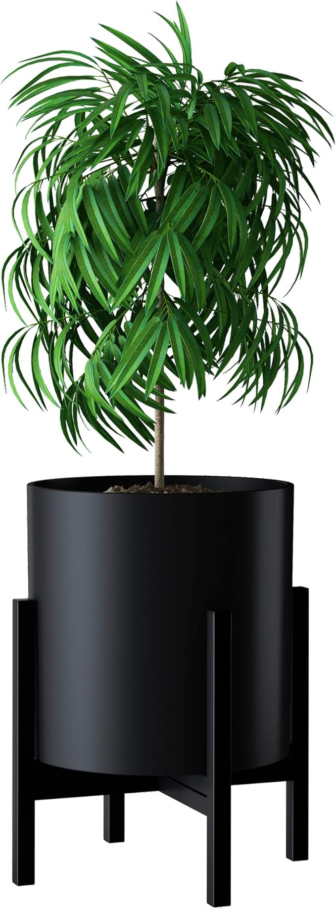 FaithLand Plant Pot 12 inch - Perfectly Fits Mid-Century Modern Plant Stand - Drainage Plug and Drainage Mesh Screen - Matte Black