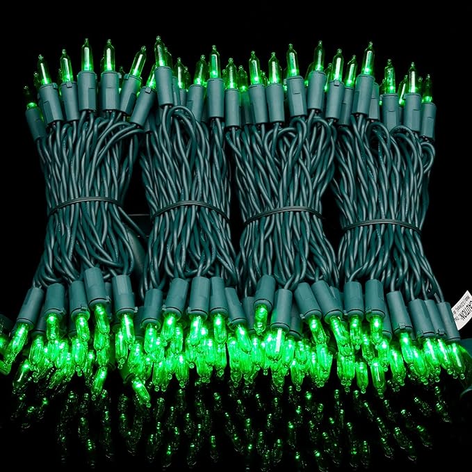 YULETIME 200 Count Green LED Christmas Lights, 66 Feet Green Wire UL Certified Commercial Grade Holiday String Light Set (Green)