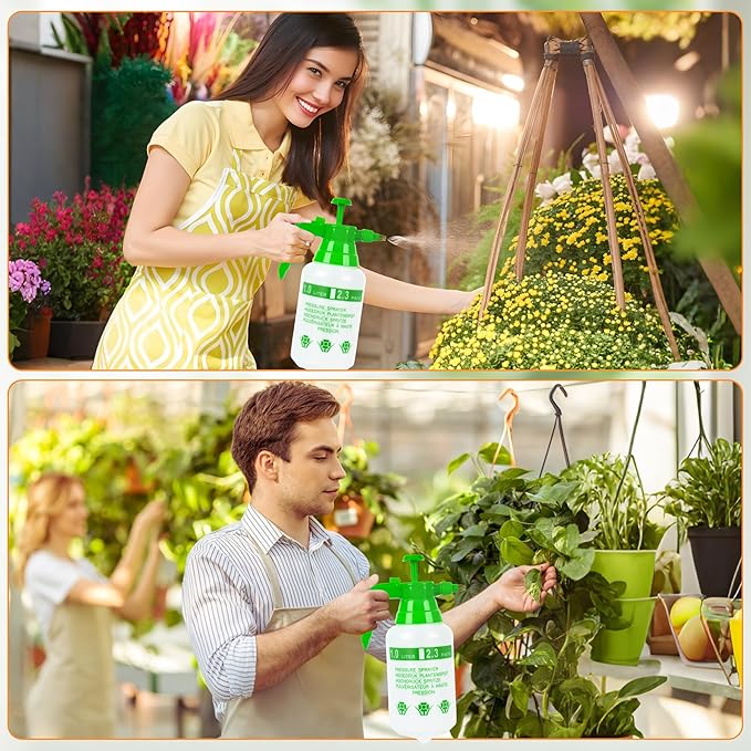 3 Pcs 1/4 Gallon Plastic Handheld Pump Sprayer – Garden Pressure Sprayer with Adjustable Nozzle for Plants, Cleaning, Household Tasks – Green
