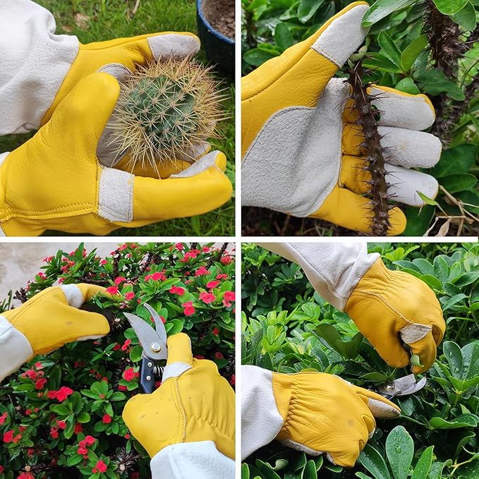 Cactus Gloves, Thorn Proof Gardening Gloves for Rose Pruning & Cacti Handling (X-Large (Pack of 1), Yellow-reinforce)