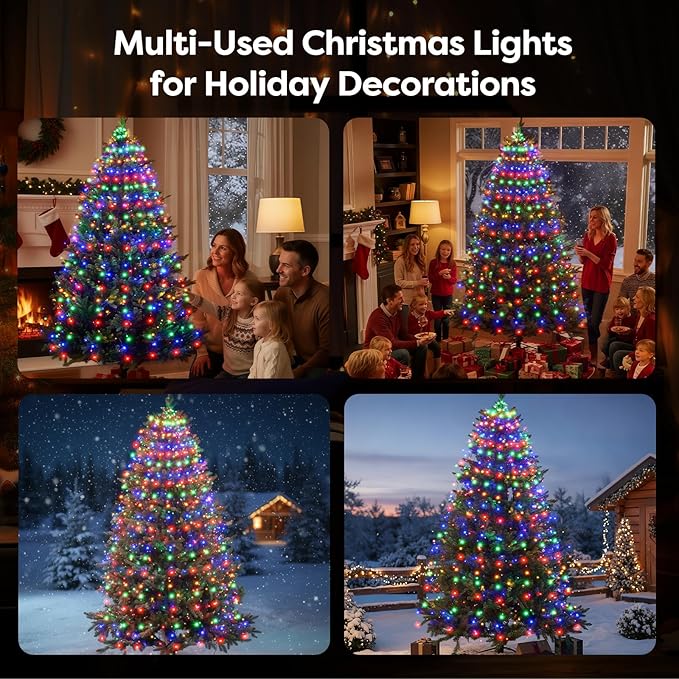 Christmas Tree Lights Christmas Lights Outdoor Indoor Multicolor 400Led 10 Lines with 8 Light Modes, Timer and Remote Control, Waterfall Lights for Wedding Home Party 6Ft-9Ft Xmas Tree Decorations