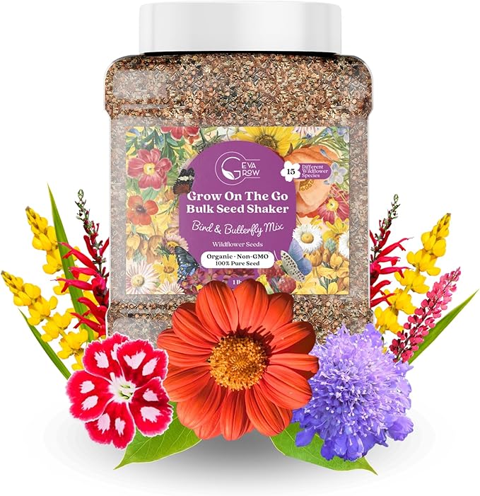 Bulk Wildflower Seed - Bird & Butterfly Garden Seed Mix | Bulk 300,000+ Annual & Perennial Flower Seeds for Planting - Attracts Hummingbirds & Butterfly | No Messy Bags or Packets | Bulk 1 Pound Jar