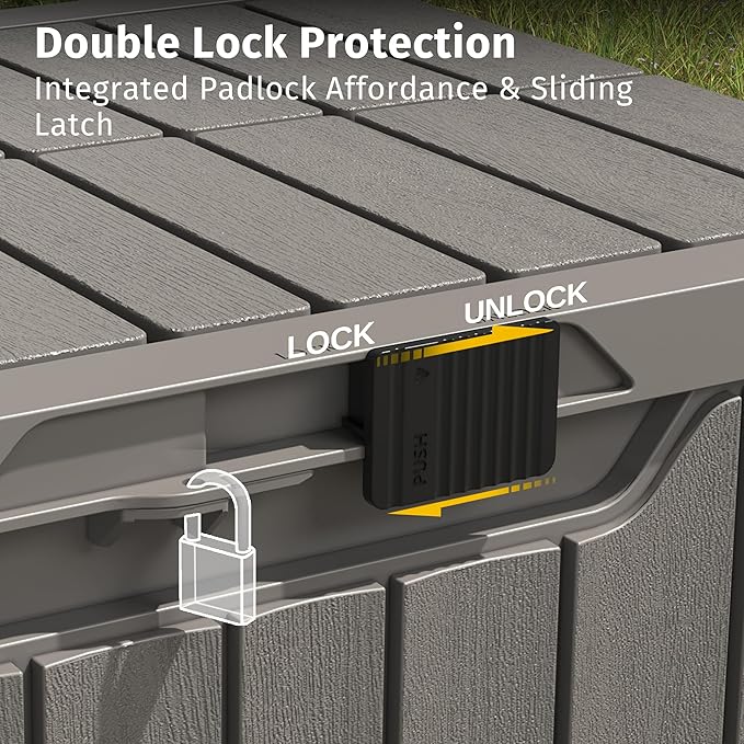 EAST OAK Outdoor Storage Box | 31 Gallon Deck Box Indoor and Outdoor Use | Waterproof Resin Storage Bin with Latch for Patio Cushions, Gardening Tools | UV Resistant | Deep Grey