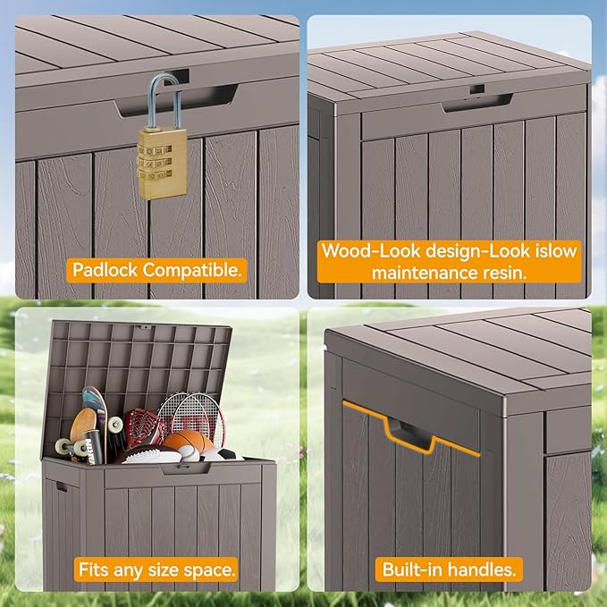 KAMABOKO 32 Gallon Resin Deck Box 2 Pack Outdoor & Indoor Waterproof Storage Box for Garden Tools, Package Delivery, Pool Supplies, Patio Cushions, Grey(Set of 2)