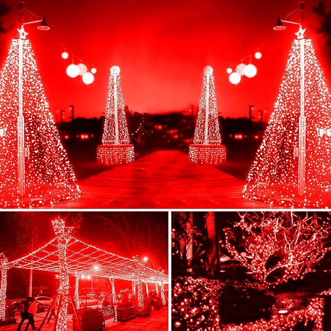 XTF2015 105ft 300 LED Christmas String Lights, End to End Plug 8 Modes Christmas Lights - UL Certified - Outdoor Indoor Fairy Light Christma s Tree, Patio, Garden, Party, Wedding, Holiday (Red)