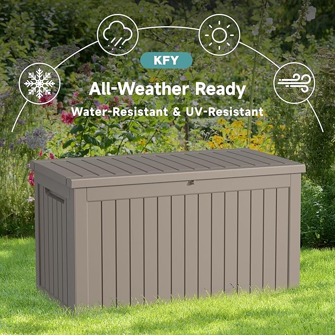 230 Gallon Waterproof Outdoor Storage Box, UV Resistant Resin Deck Box with Hydraulic Rod for Reinforced Stability, Perfect for Patio, Garden, and Pool, Grey