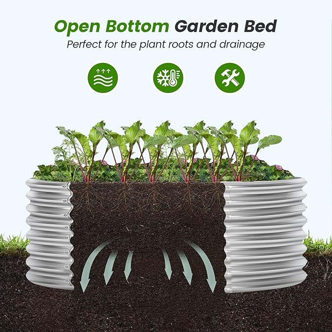 Land Guard 2×2×2ft Galvanized Raised Garden Bed Kit, Round Galvanized Planter Raised Garden Boxes Outdoor, Large Metal Raised Garden Beds for Vegetables, Silver