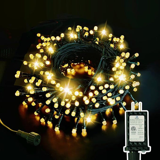 ULG Christmas Tree Lights, 300 LED 110FT Waterproof Christmas String Lights with 8 Modes for Indoor/Outdoor Xmas Tree Decor, Bubble LED Warm White, Adapter Included