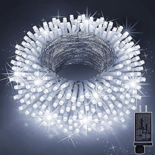 KNONEW 99ft 300 LED Christmas Lights Outdoor String Lights 8 Modes & Memory Fairy Light Plug in Waterproof LED String Lights for Xmas Yard Tree Wedding (Cool White)