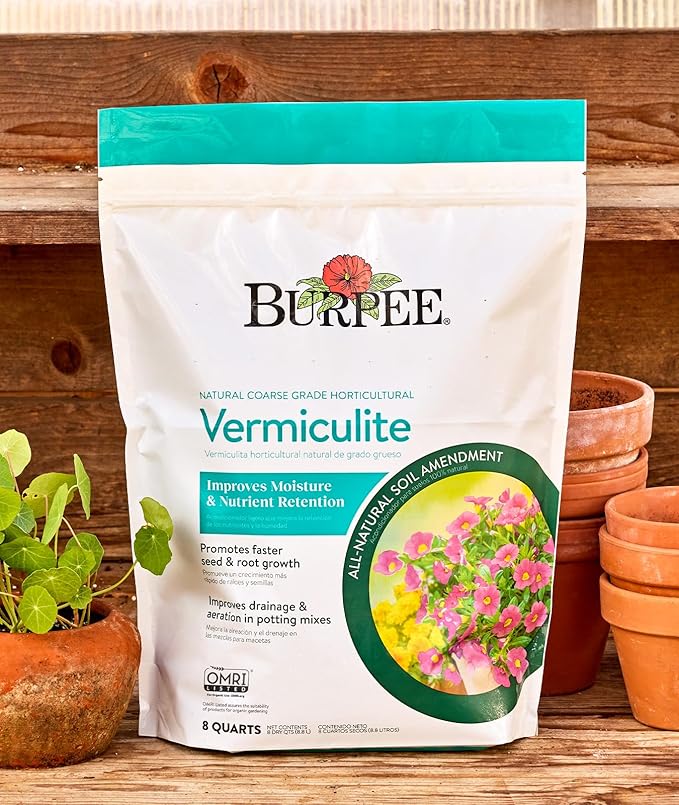 Burpee Organic Horticultural Add to Potting Soil | Ideal for Seed Starting, Water Retention and Plant Propagation | 100% Natural | 8 Quart, 1-Pack, Vermiculite (8qt)
