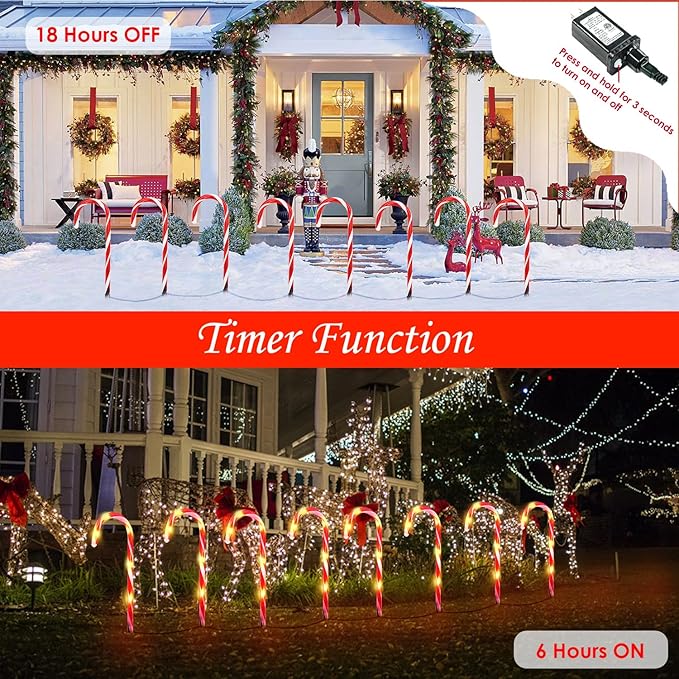 8 Pack Christmas Candy Cane Lights, Christmas Decorations Outdoor Waterproof, Pathway Light Plug in with 8 Lighting Modes & Memory Function for Outside Path Walkway Party Garden Yard Patio Xmas Decor
