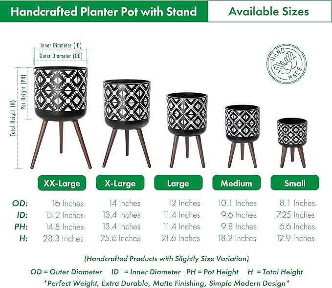 D'vine Dev 10 Inch Planter Pot with Stand, Mid-Century Tall Plant Pot with Legs for Indoor Plants, White/Black, 88-G-B-4