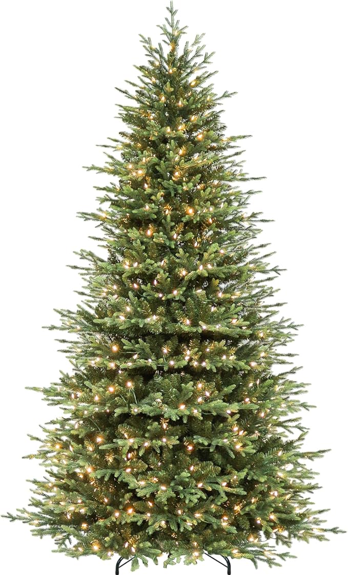 Hykolity 9ft Pre-lit Artificial Christmas Tree with 600 Warm White LED Lights, 5149 PE&PVC Realistic Branch Tips, Metal Stand and Hinged Branches Included