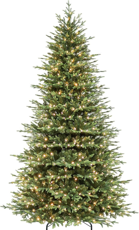 Hykolity 9ft Pre-lit Artificial Christmas Tree with 600 Warm White LED Lights, 5149 PE&PVC Realistic Branch Tips, Metal Stand and Hinged Branches Included