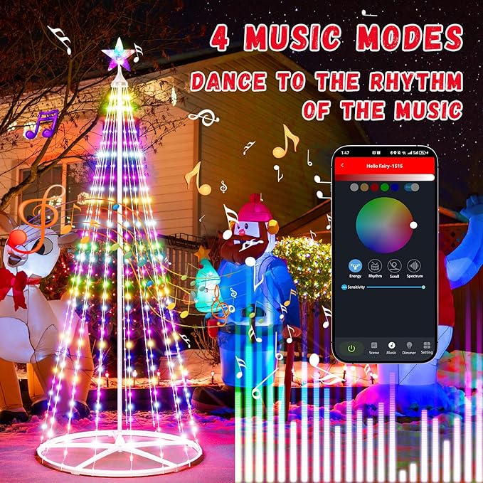 6FT LED Smart Christmas Tree - Outdoor & Indoor Lighted Christmas Tree Decorations Indoor Christmas Cone Tree App Control Color Changing Light for Yard & Garden