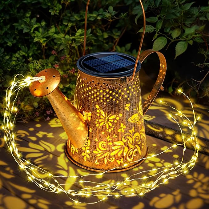 Anordsem Solar Lanterns Outdoor for Homeowners: Metal Butterfly Watering Can with Hook - Waterproof Hanging Art Decoration for Garden Patio - Gardening Birthday Gifts for Women Mom Grandma