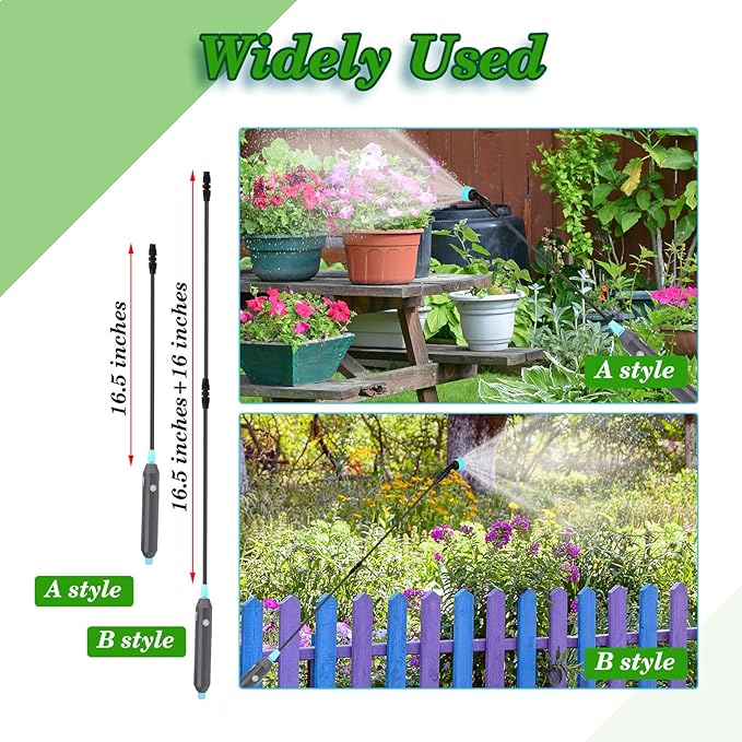 Battery Powered Electric Garden Sprayer, Upgrade Double Wand With USB Rechargeable Handle, 3 Mist Nozzles, Shoulder Strap - 1.35Gallon/5L