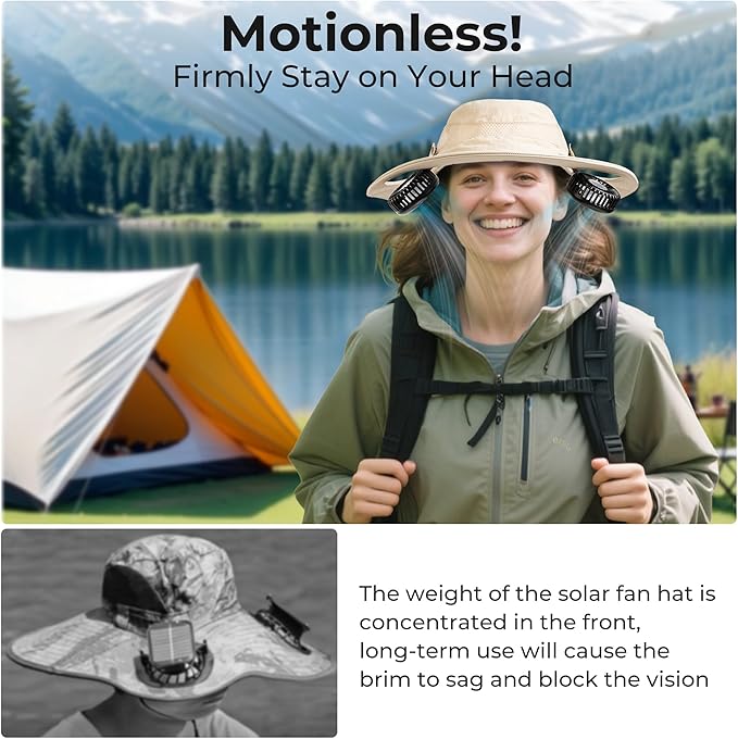 2-in-1 Hands-Free Hat Fan Neck Fan UPF 50+ Wide Brim Sun Hat 16Hrs Running 3-Speed Fishing Essentials for Men Women