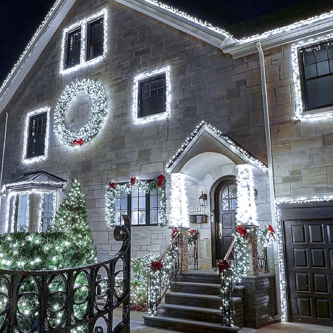 262FT 800 LED Christmas Lights, Plug in Christmas Tree Lights Outdoor with Timer and 8 Modes, Green Wire Waterproof String Light for Indoor House Yard Patio Xmas Decorations, White